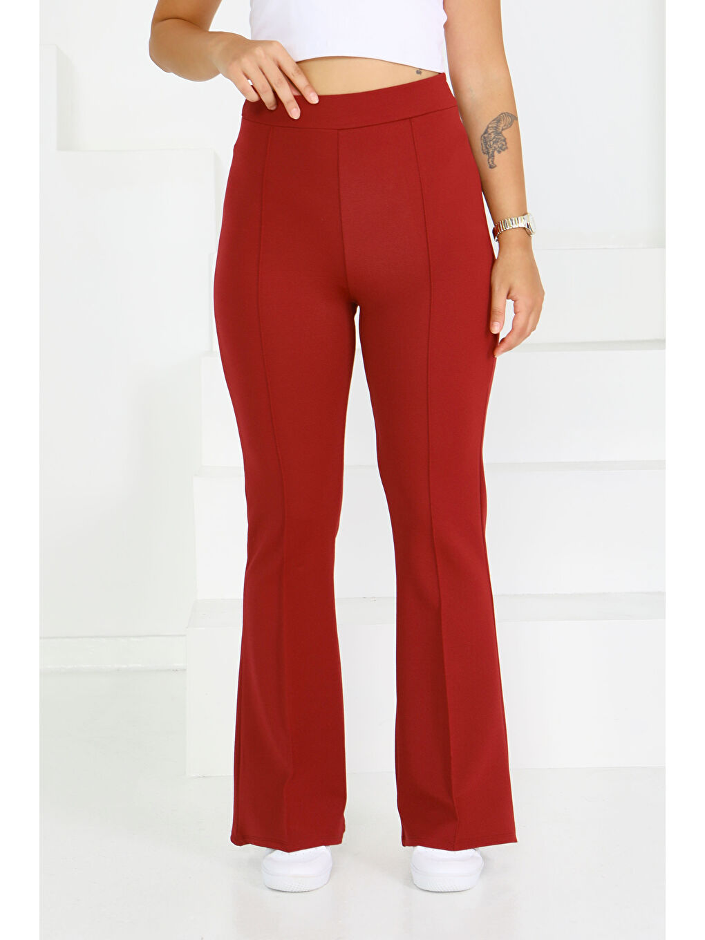 Çımalı İspanyol Paça Krep Pantolon Bordo - 27623-3