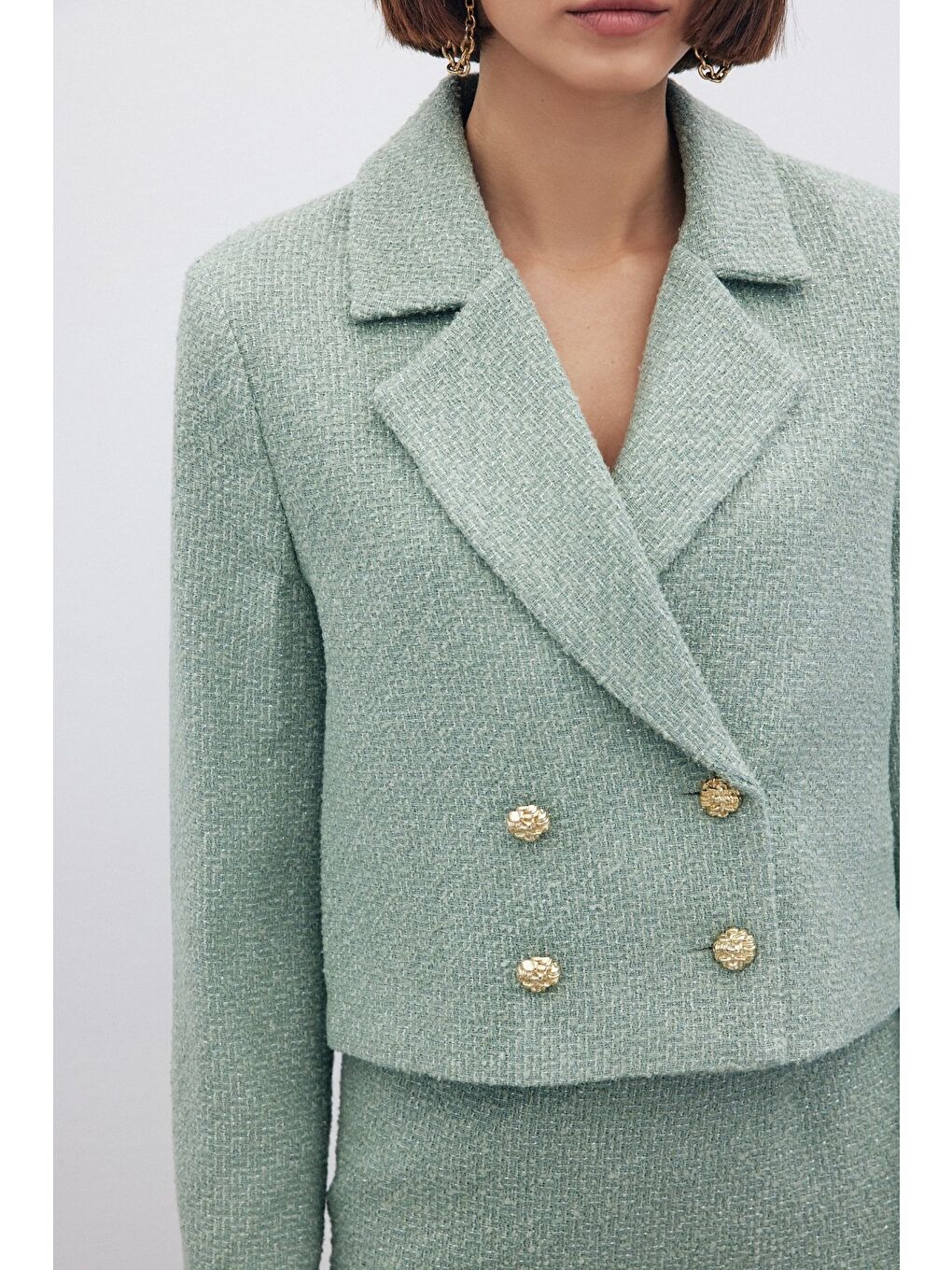 Yeşil Simli Kısa Tüvit Ceket - Mint-3