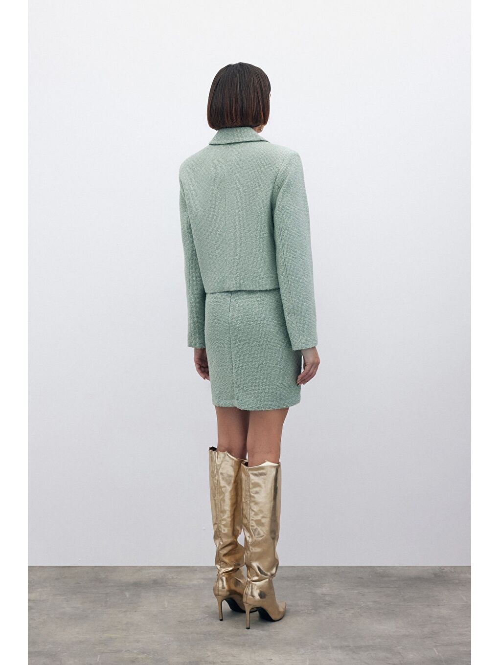 Yeşil Simli Kısa Tüvit Ceket - Mint-5
