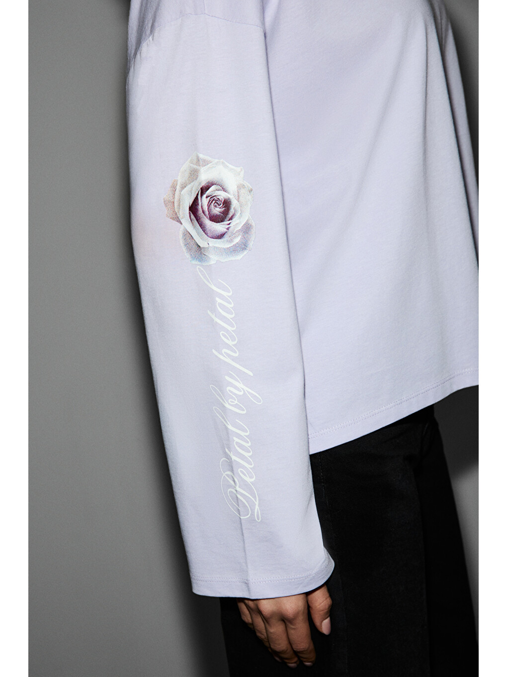 Lila CIANELLE Kadın Organik Pamuklu Bisiklet Yakalı Uzun Kollu Oversize LİLA T-Shirt-4
