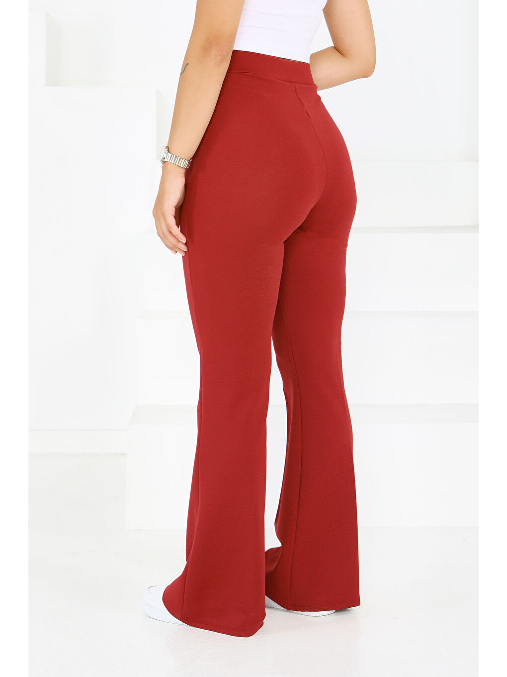 Çımalı İspanyol Paça Krep Pantolon Bordo - 27623-4