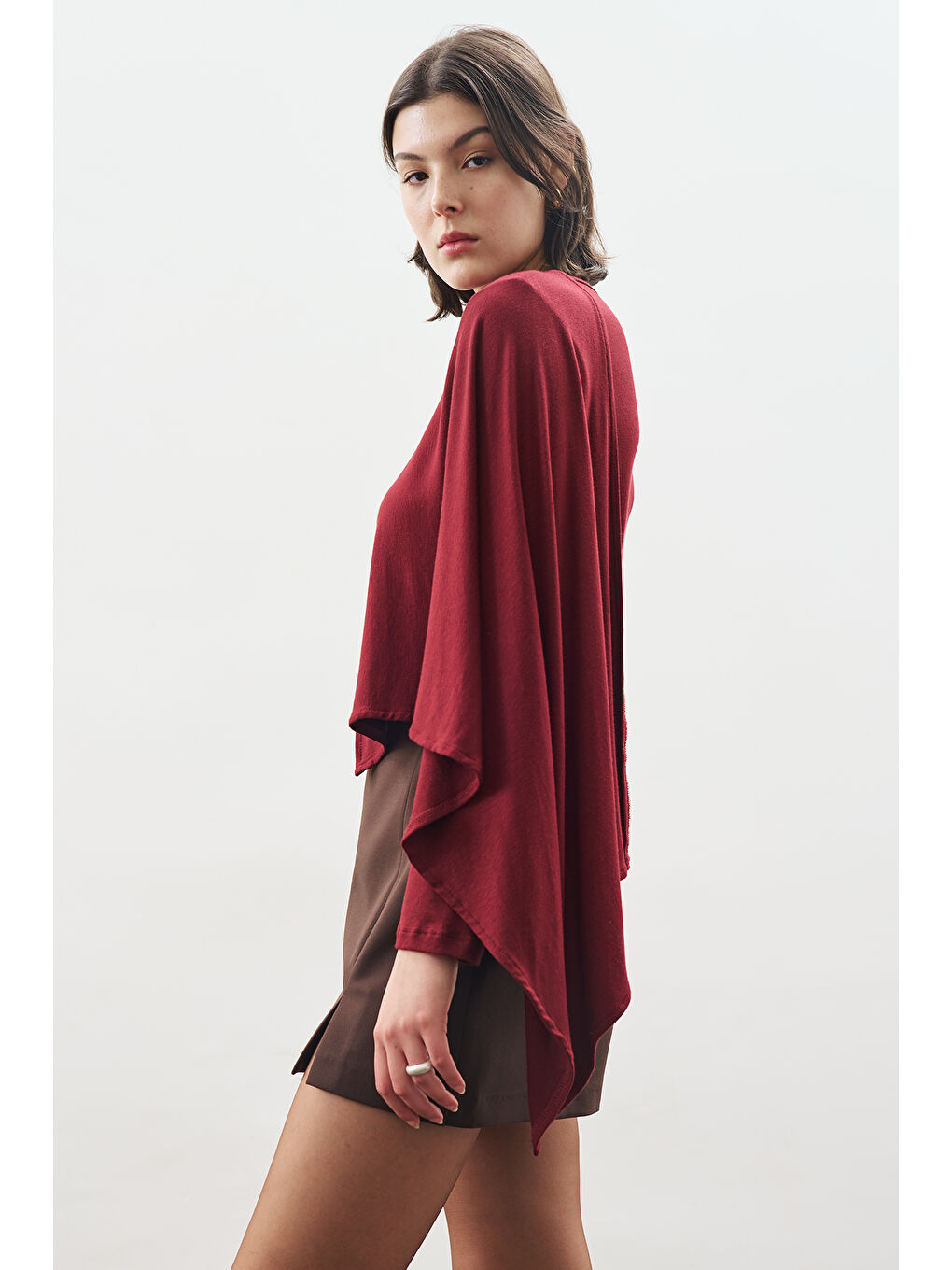 Şal Detaylı Dökümlü Bluz Bordo-1