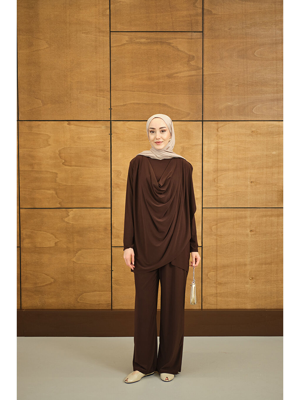 Kahverengi Kadın Regular Sıfır Yaka Arka Kesik Detay Takım Acı Kahve