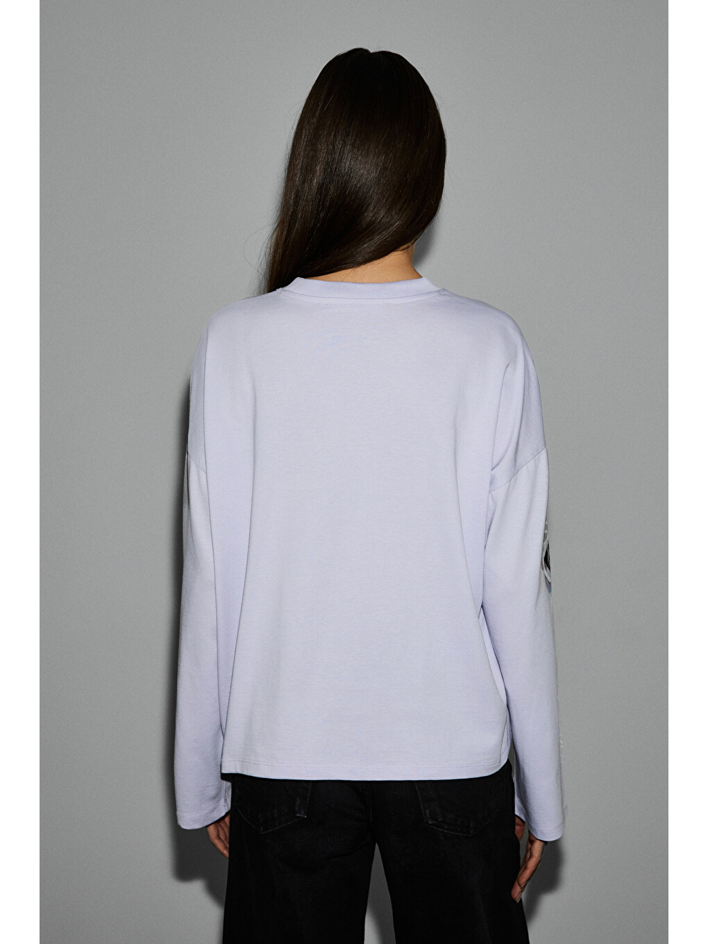 Lila CIANELLE Kadın Organik Pamuklu Bisiklet Yakalı Uzun Kollu Oversize LİLA T-Shirt-5