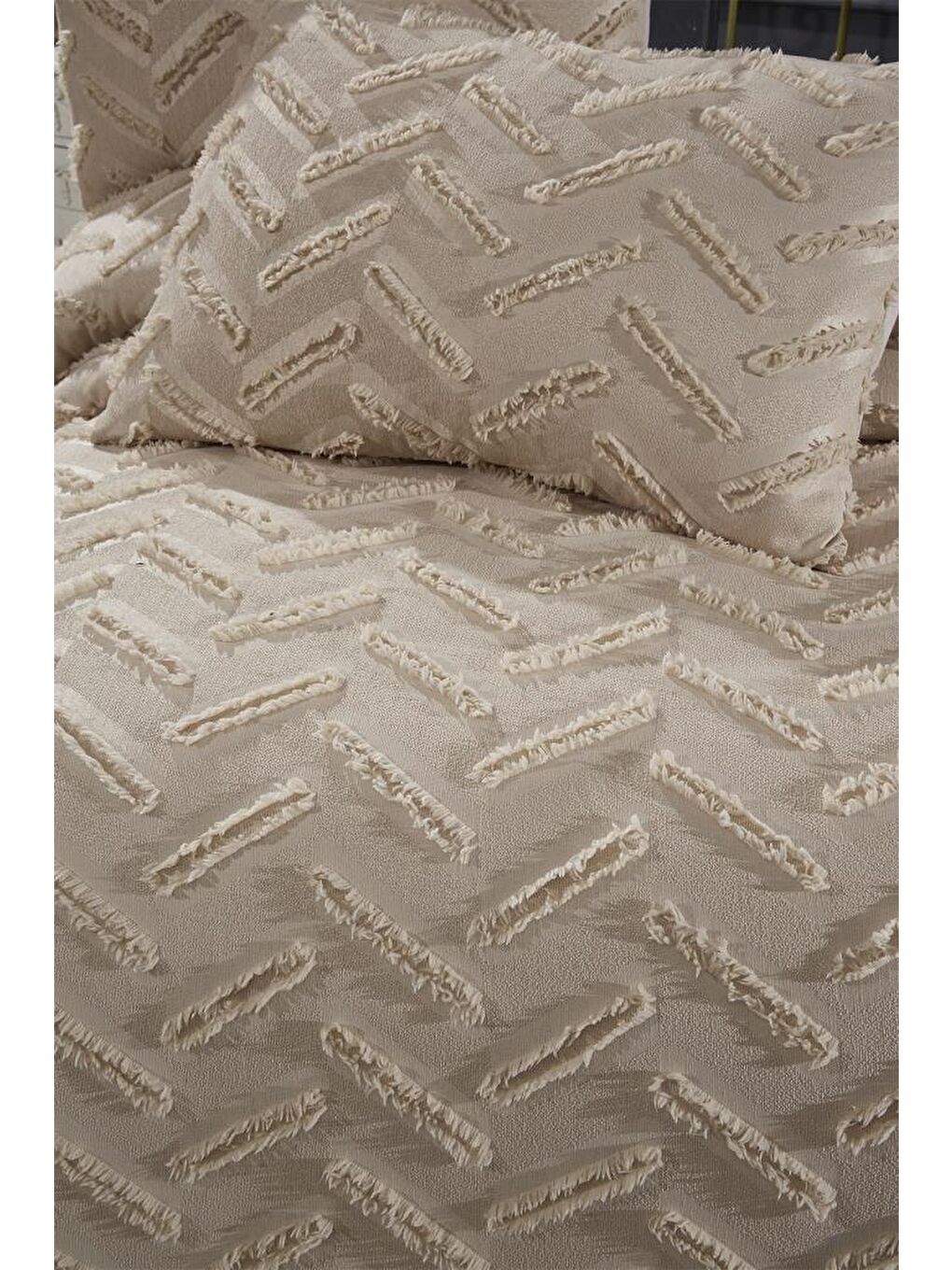 Zigra 3 Parça Çift Kişilik Pike Takımı Bej-2