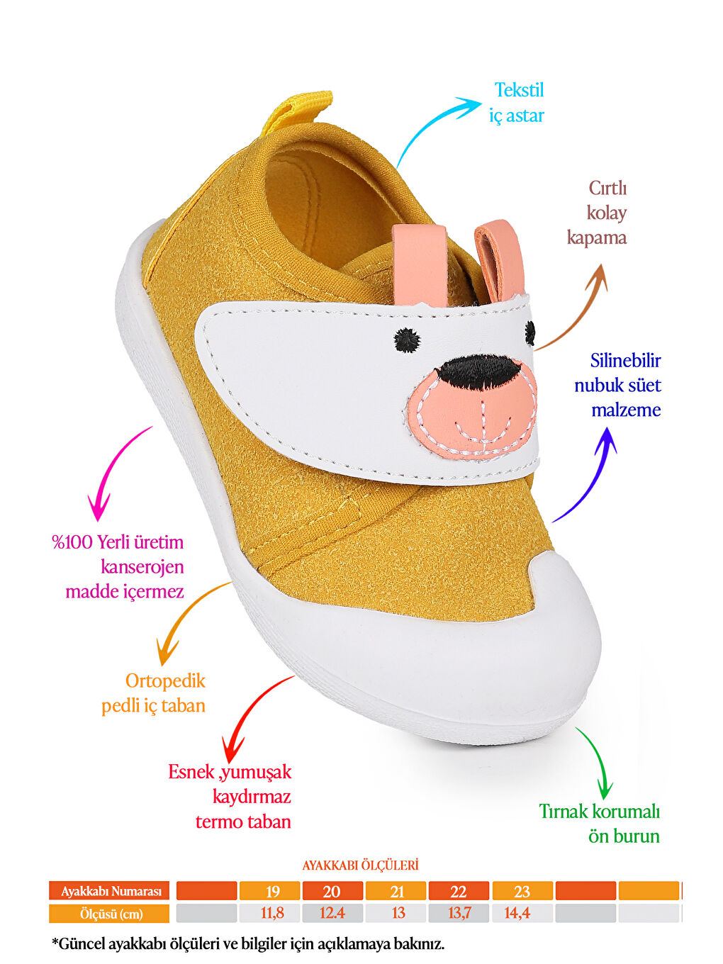 Sarı Winni Cırtlı Kız Bebek İlk Adım Ortopedik Günlük Ayakkabı-1