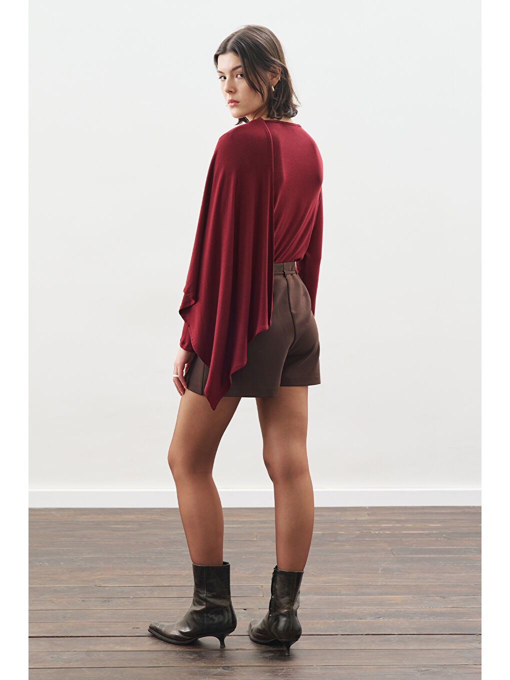 Şal Detaylı Dökümlü Bluz Bordo-5