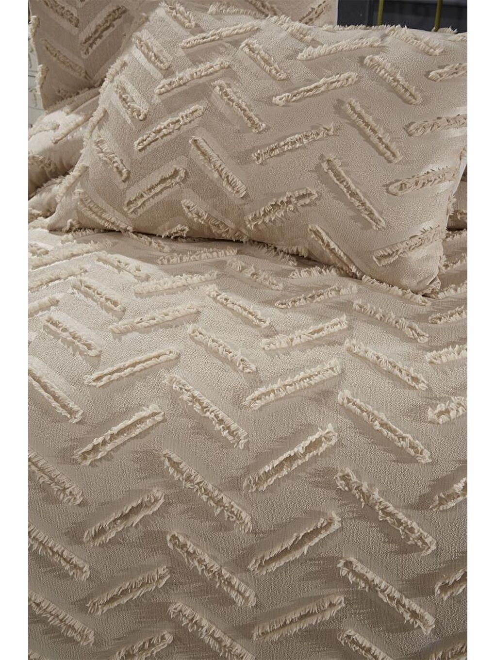 Zigra 3 Parça Çift Kişilik Pike Takımı Bej-7