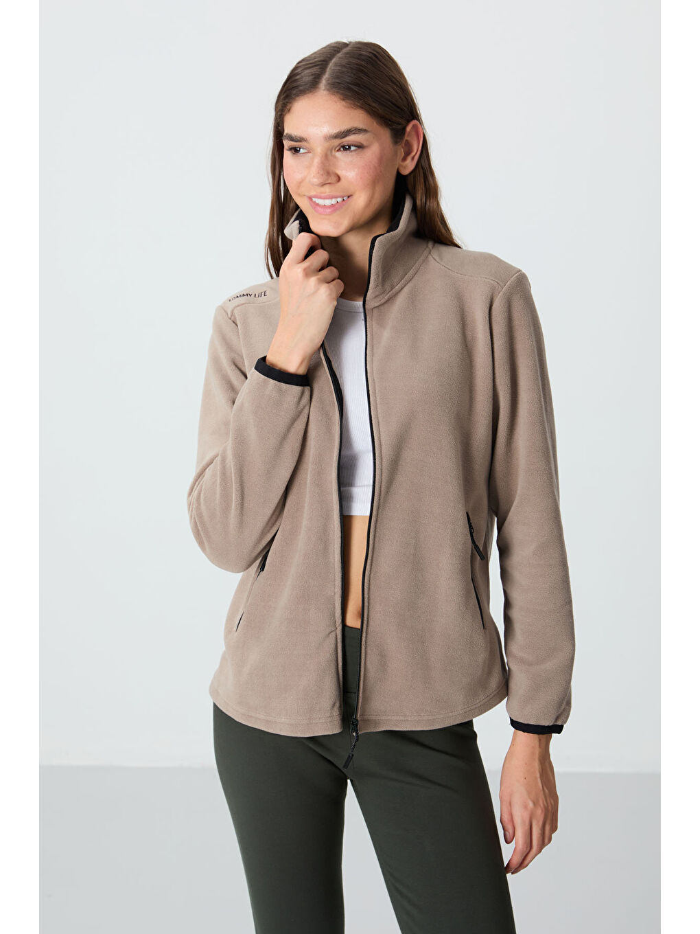 Rahat Form Dik Yaka 2li Paket Siyah-Koyu Bej Kadın Polar Sweatshirt - 97173-1