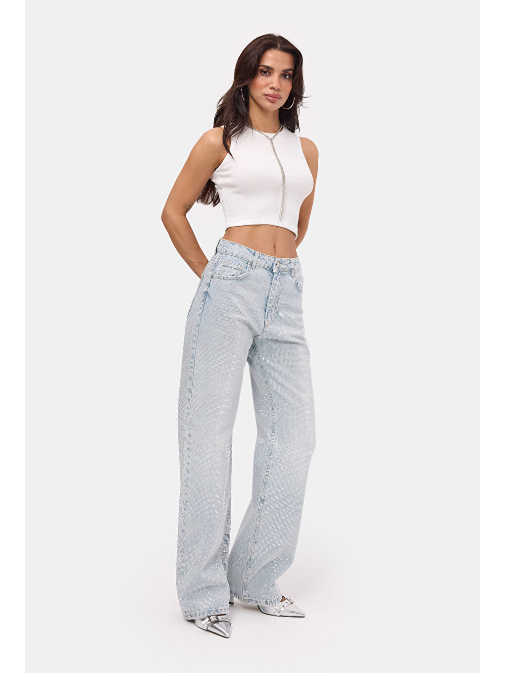 Mavi Kadın Ice T-4s6-3 Straight Fit Parlak Taşlı Özel Tasarım Denim Jean