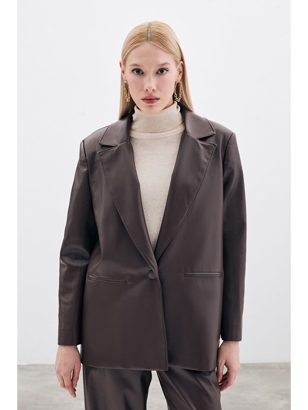 Kahverengi Salaş Deri Ceket - Kahve-2