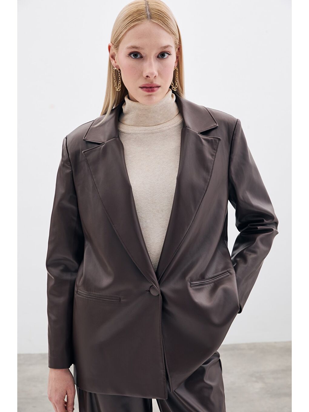 Kahverengi Salaş Deri Ceket - Kahve-3