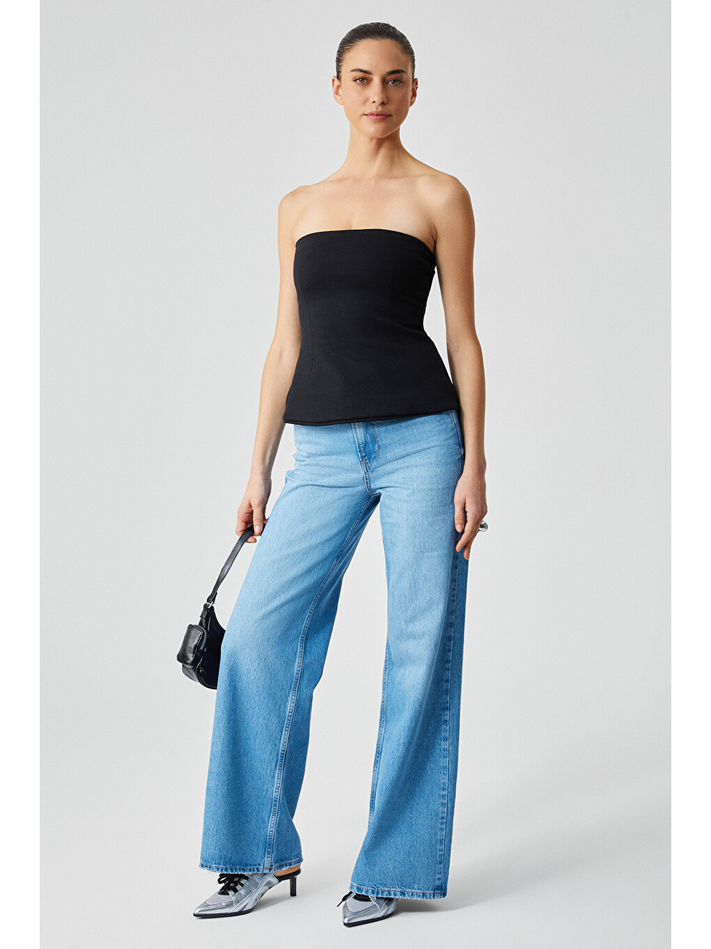 Siyah ORIANA Kadın Slim Fit Straplez SİYAH Bluz-1