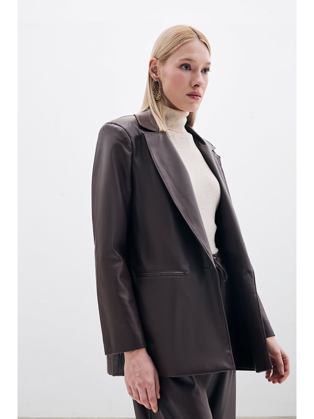 Kahverengi Salaş Deri Ceket - Kahve-5