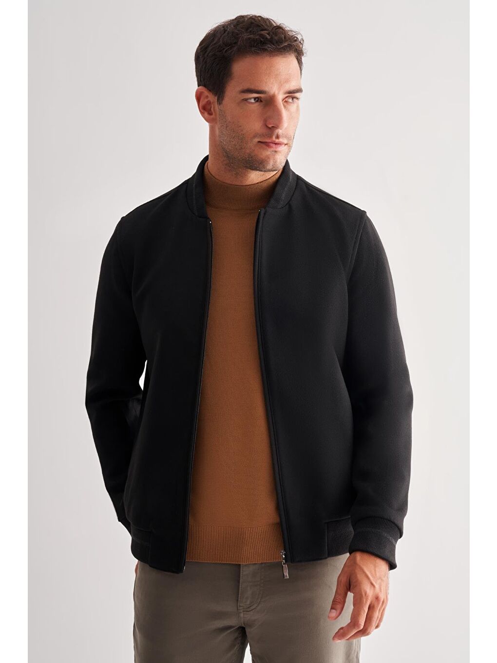 Siyah Kaşe Kolej Yaka Düz Yırtmaçsız Tam Astar Comfort Fit Classic Mont 1007245159-2