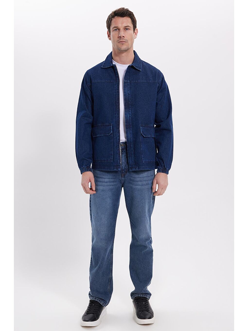 Erkek Relax Fit Rahat Kesim Çift Cep Denim Lacivert Jean Mont Gömlek-2