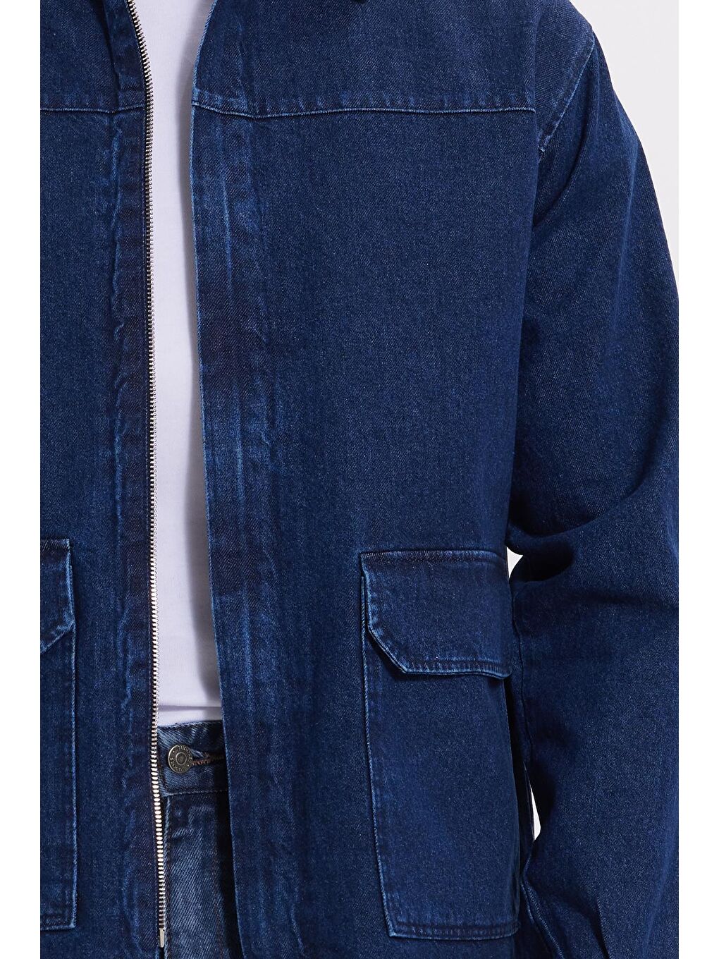 Erkek Relax Fit Rahat Kesim Çift Cep Denim Lacivert Jean Mont Gömlek-3