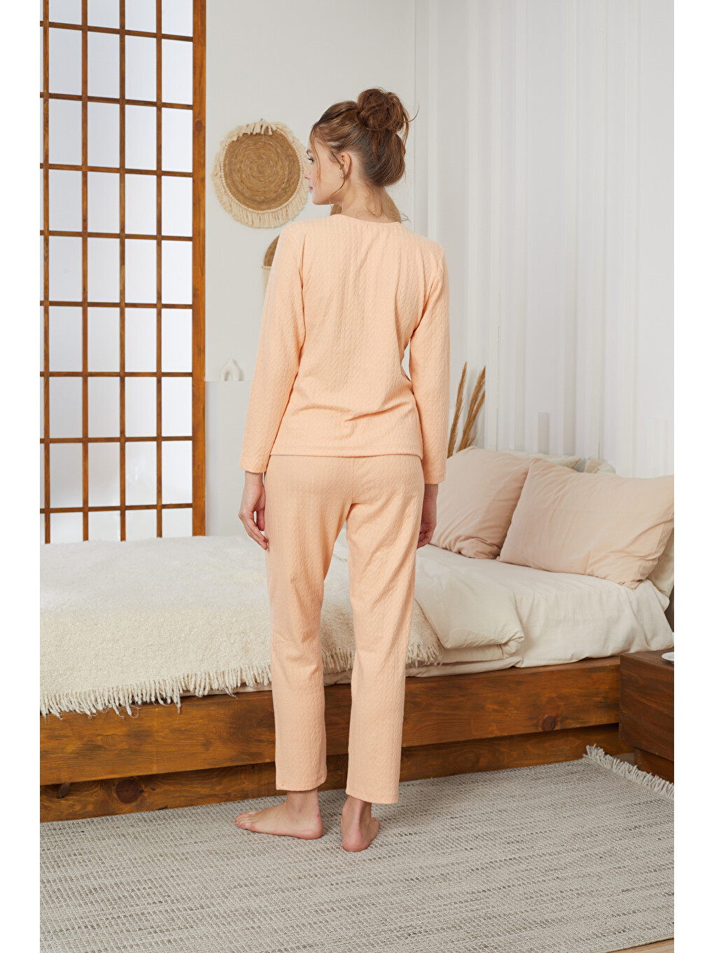 Turuncu Yavruağzı Şardonlu Kışlık Örme Pijama Takım25226002-1