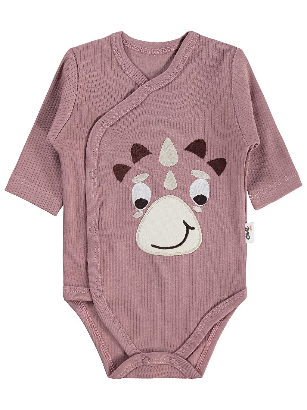 Kahverengi Baby Dinozor Nakışlı 1-9 Ay Çıtçıtlı Badi - Kahve 1-3 Ay