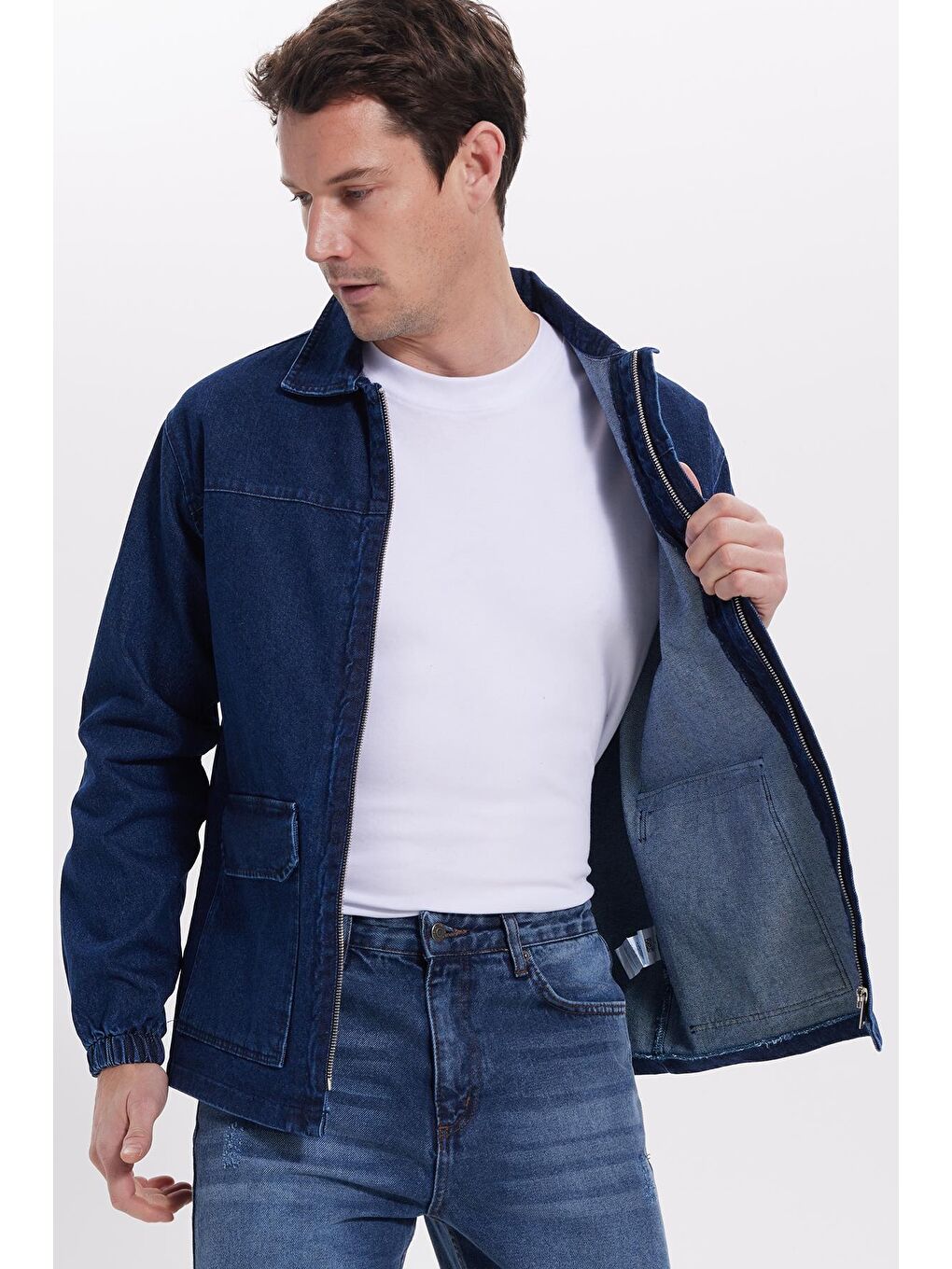 Erkek Relax Fit Rahat Kesim Çift Cep Denim Lacivert Jean Mont Gömlek-6
