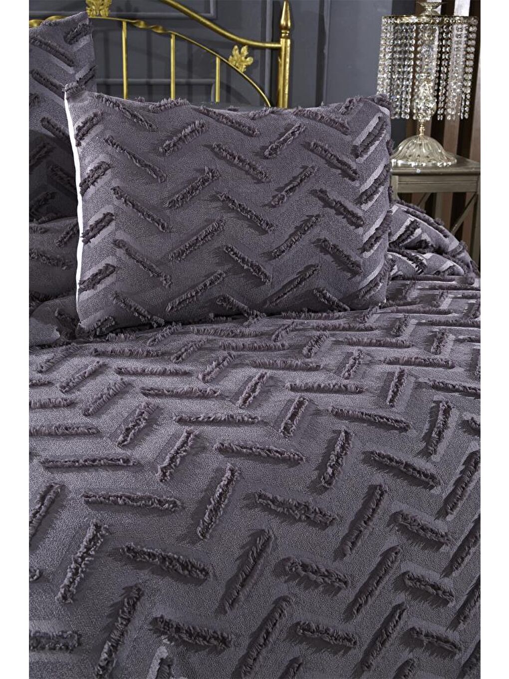 Zigra 3 Parça Çift Kişilik Pike Takımı Antrasit-4