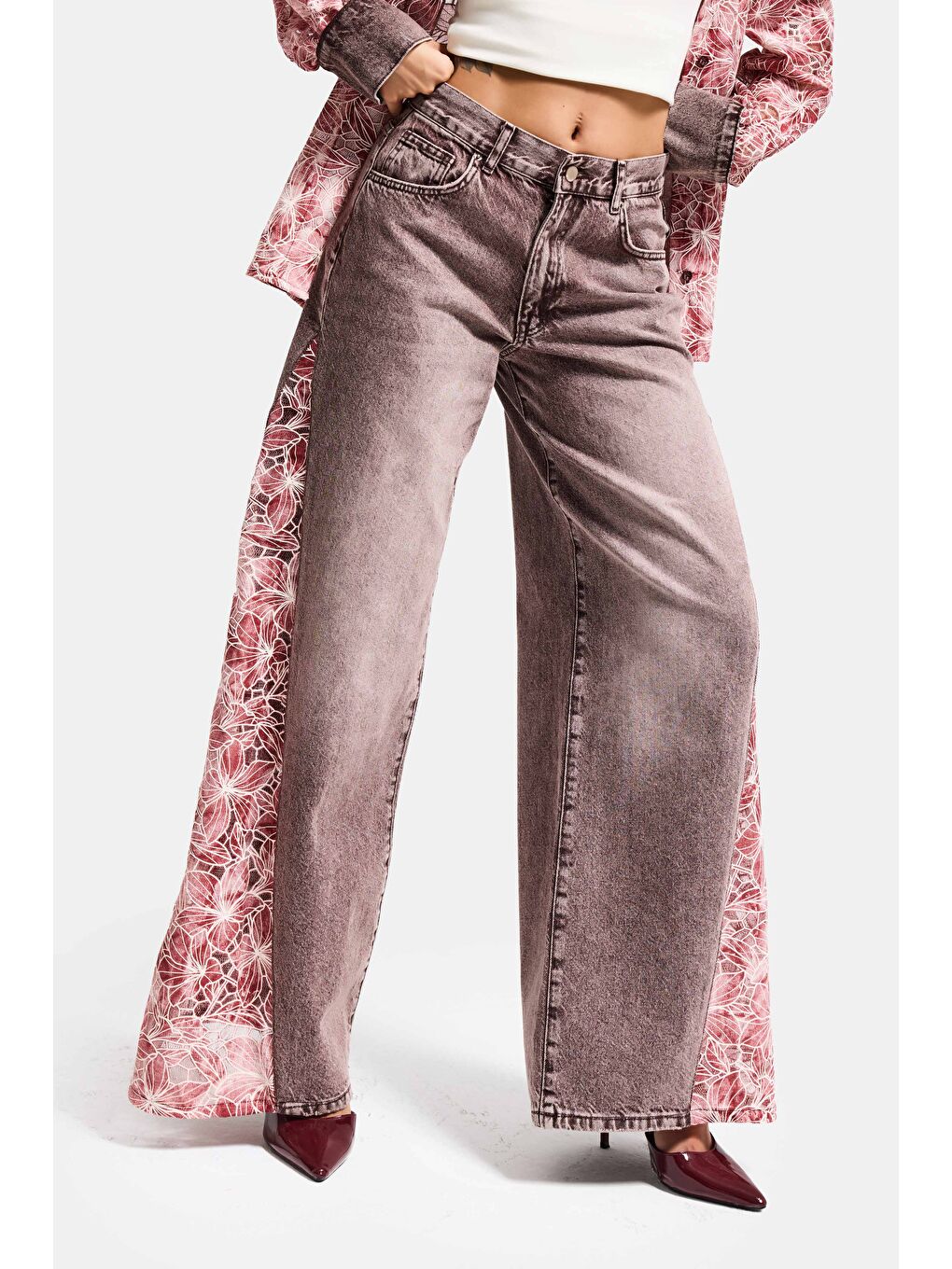 Mavi Kadın Jean Rengi 4s6-157 Palazzo Fit Gül Dantel Detaylı Özel Tasarım Denim Jean-3