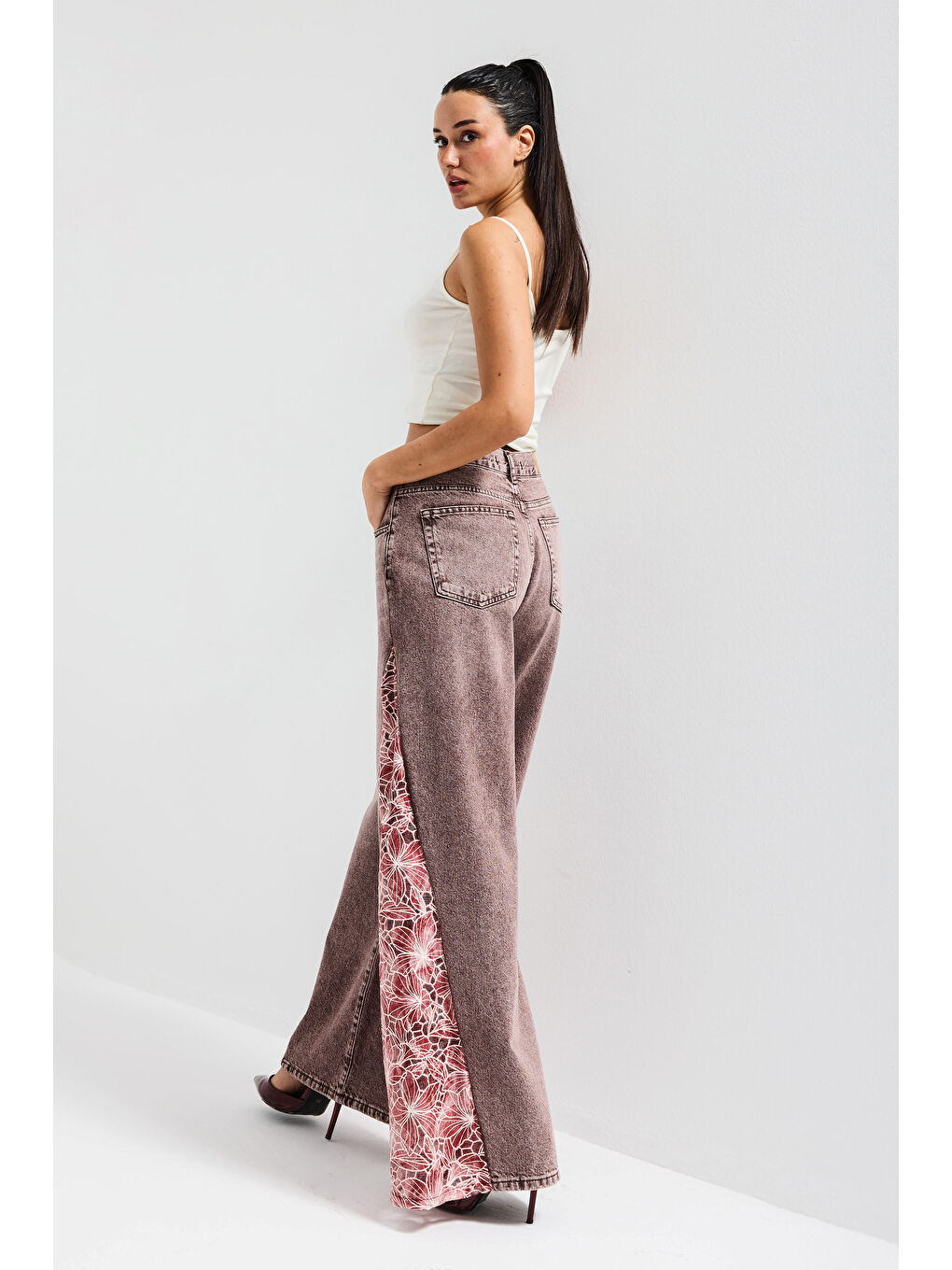 Mavi Kadın Jean Rengi 4s6-157 Palazzo Fit Gül Dantel Detaylı Özel Tasarım Denim Jean-4