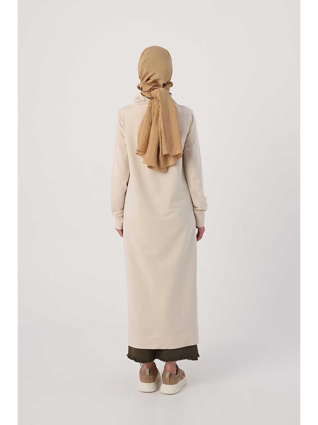 Açık Bej Yakası Sim Dikişli Kordonlu Sweat Tunik-3