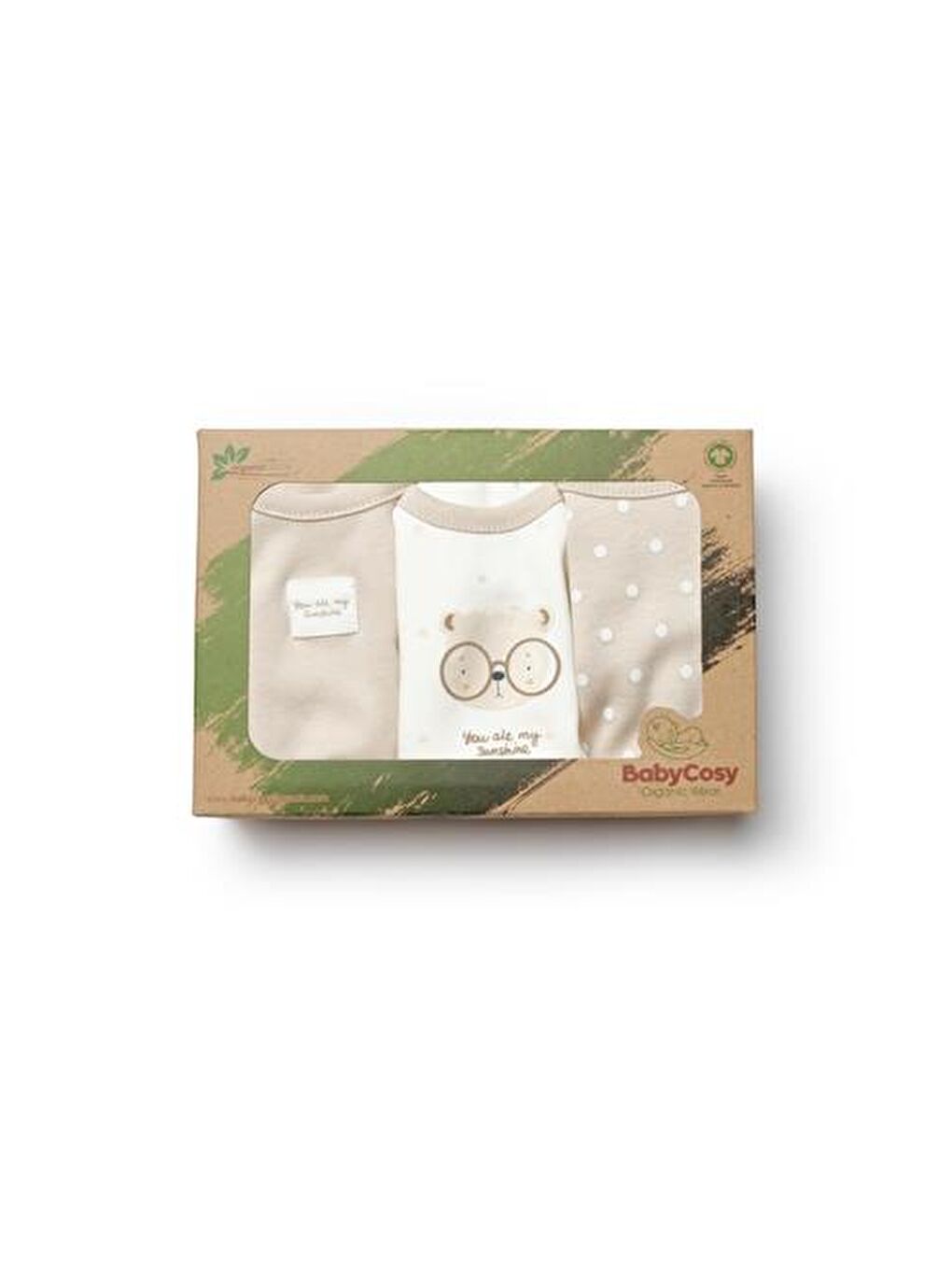 Ekru Bebek 3'lü Kısa Kol Body, %100 Organik Pamuk, Bebek ve Yenidoğan Serisi -CSY8121-1