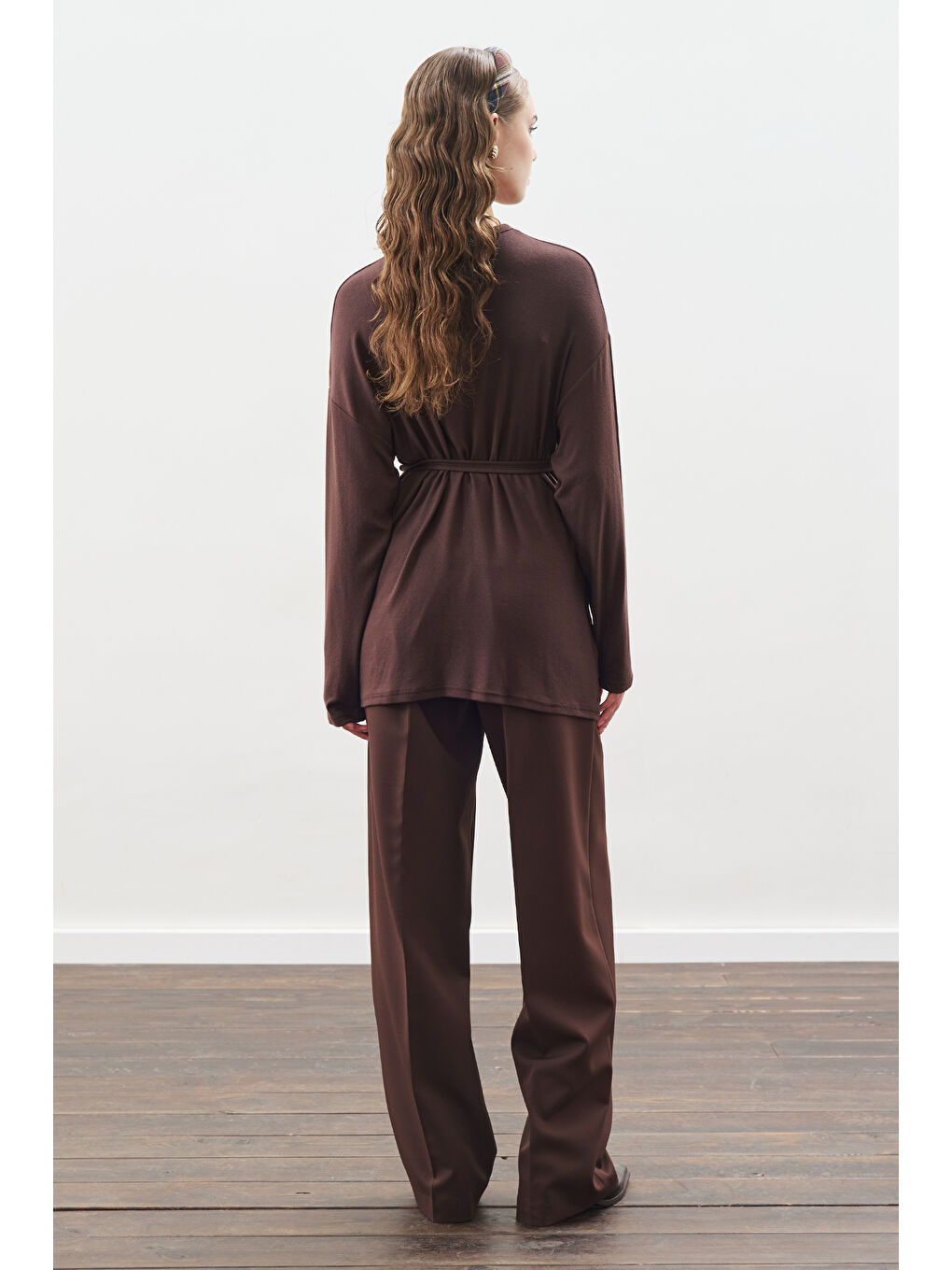 Kahverengi Beli Bağlama Tasarımlı Bluz Acı Kahve-5