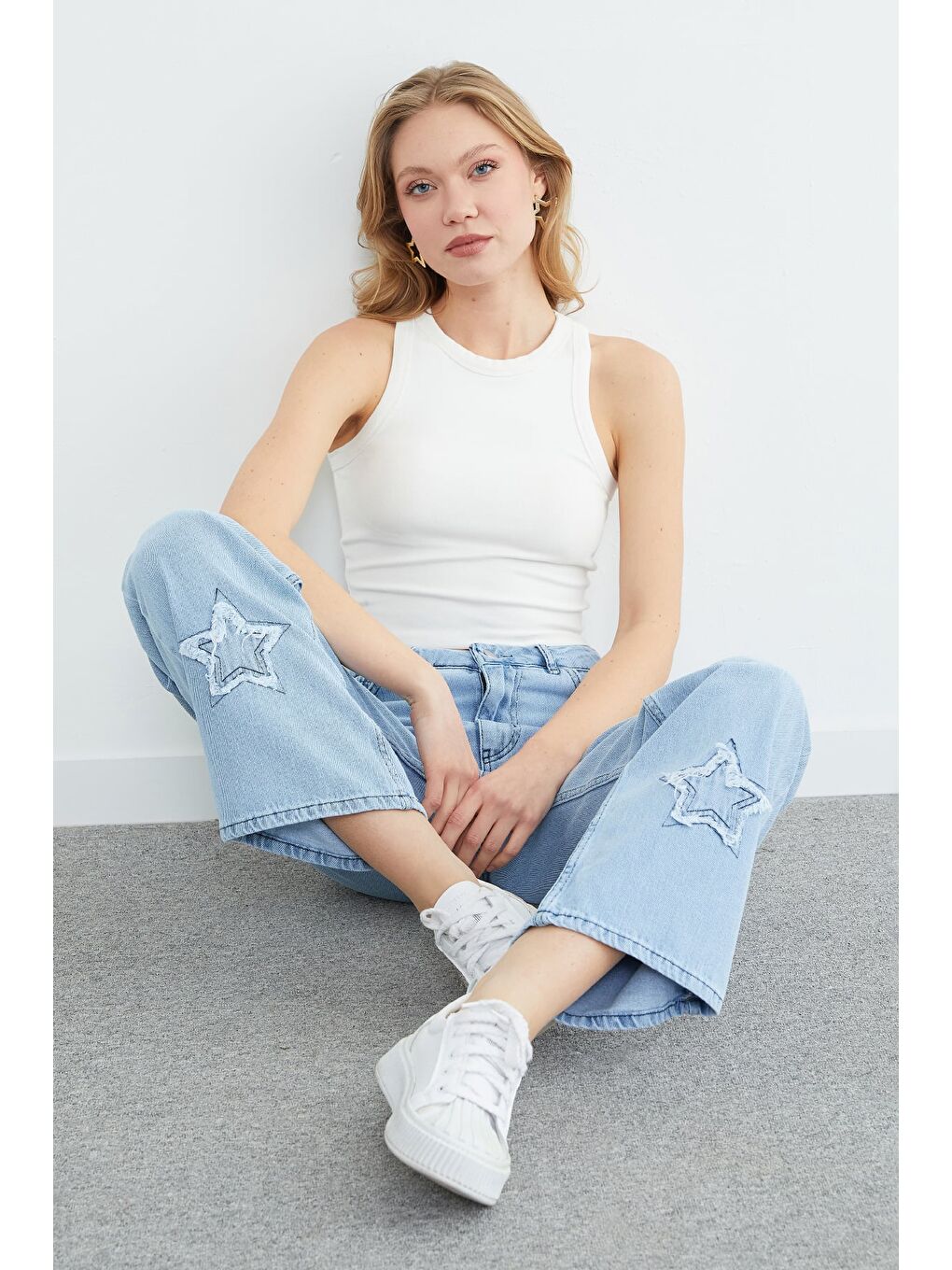 Mavi Yıldız Nakışlı Palazzo Jean-1