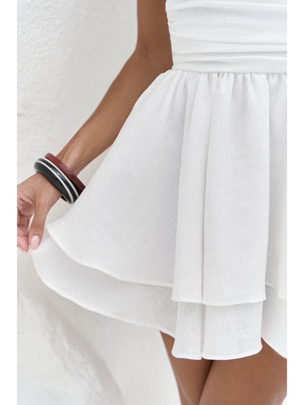 Zaneta Korsaj Detaylı Ekru Keten Mini Elbise-7