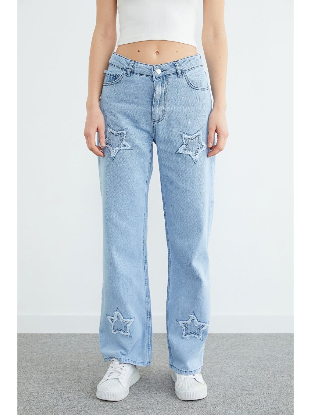 Mavi Yıldız Nakışlı Palazzo Jean-4