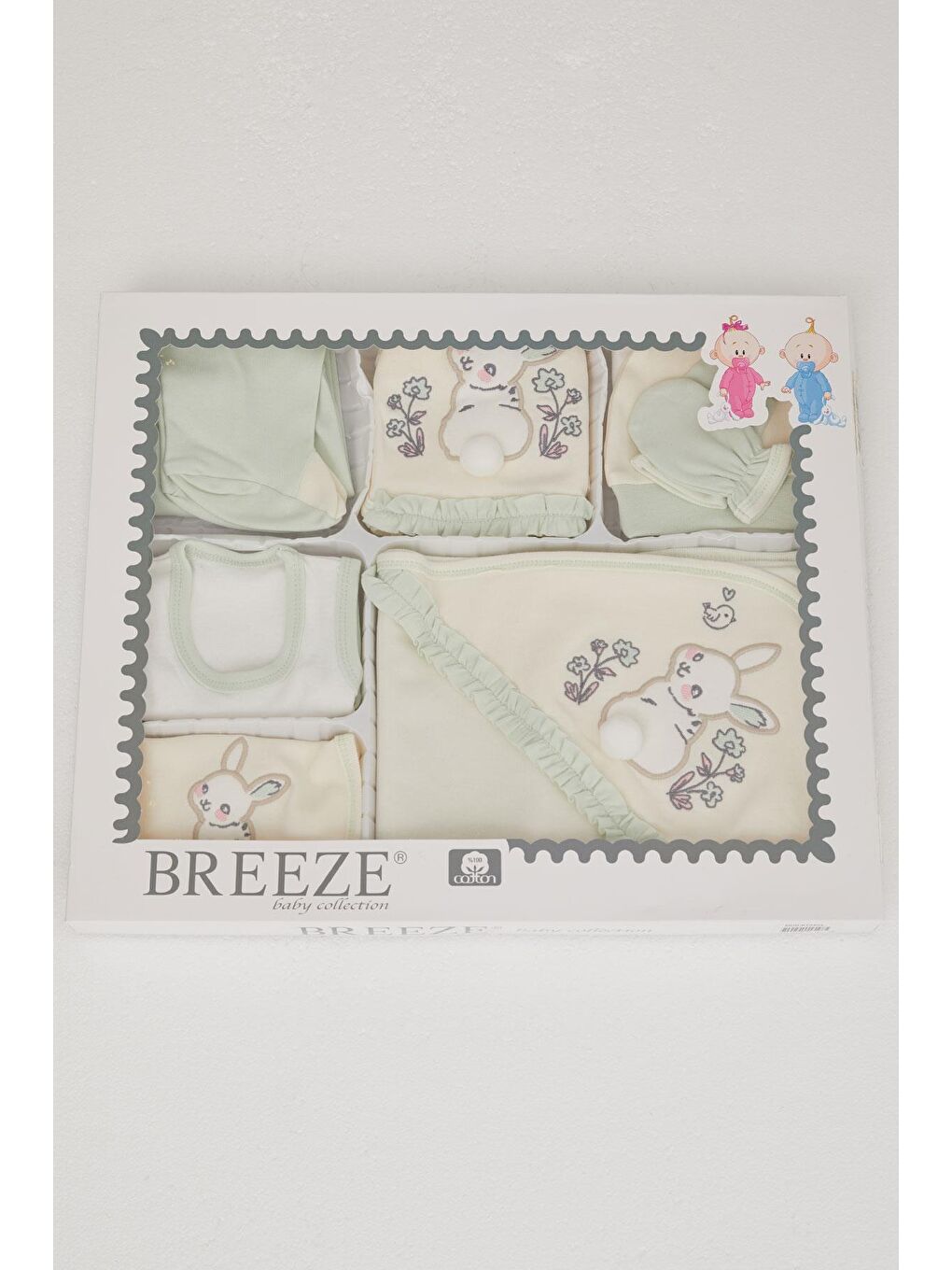 Ekru Kız Bebek Hastane Çıkışı 10 Lu Tavşan Nakışlı & Çiçekli Krem (0-3 Ay)-6