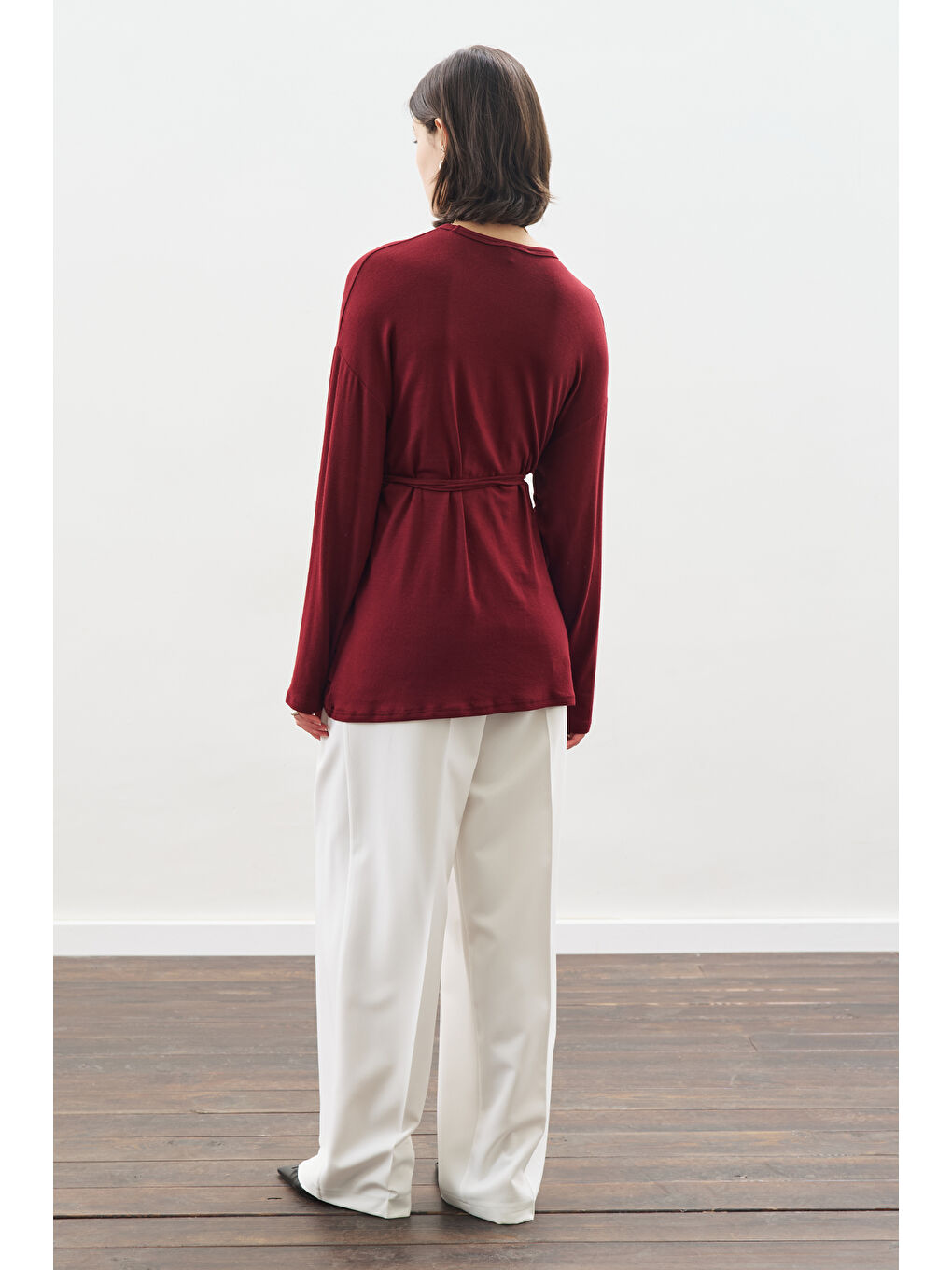 Beli Bağlama Tasarımlı Bluz Bordo-4