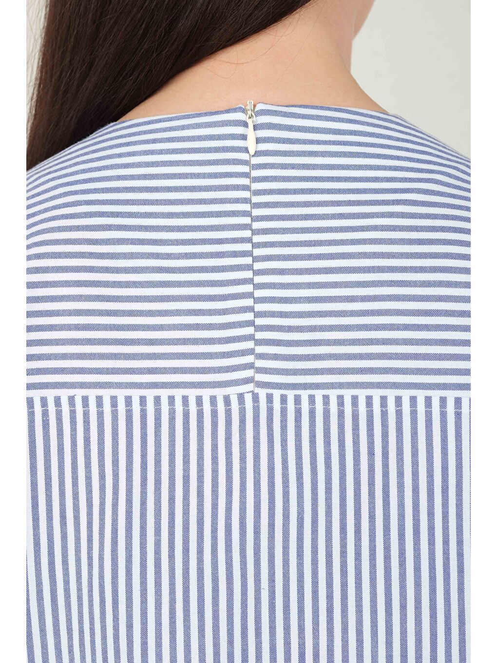 Poplin Çizgili Tunik Mavi-4