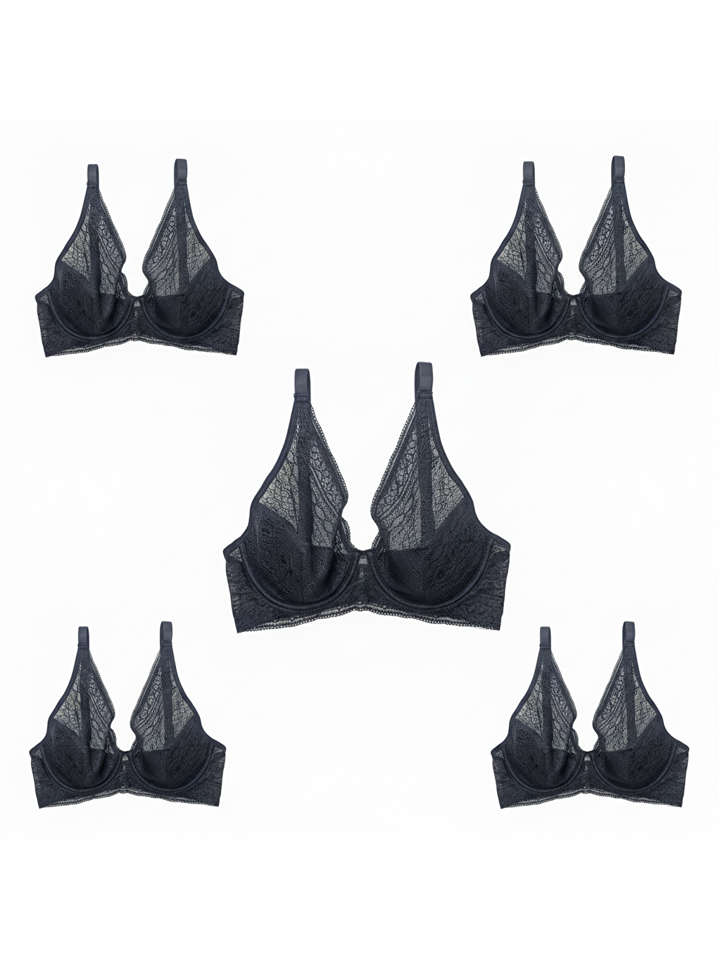 Kadın Dantelli Toparlayacı Siyah Renk 5'Li Paket Sütyen Bb2296