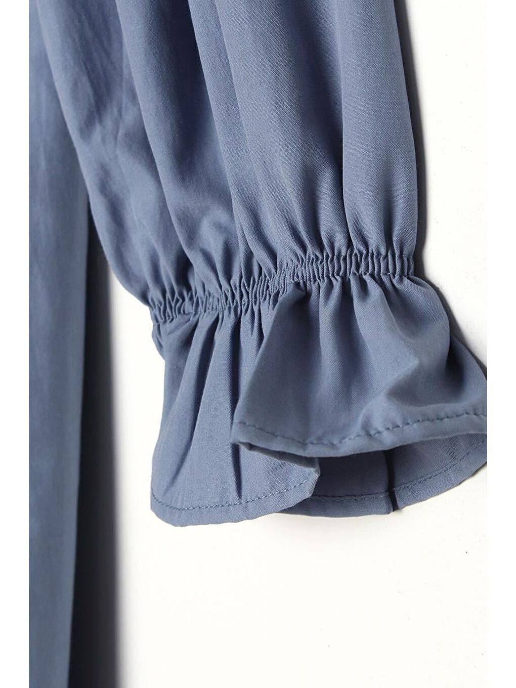 Mavi-Büzgülü Kemerli Elbise-4