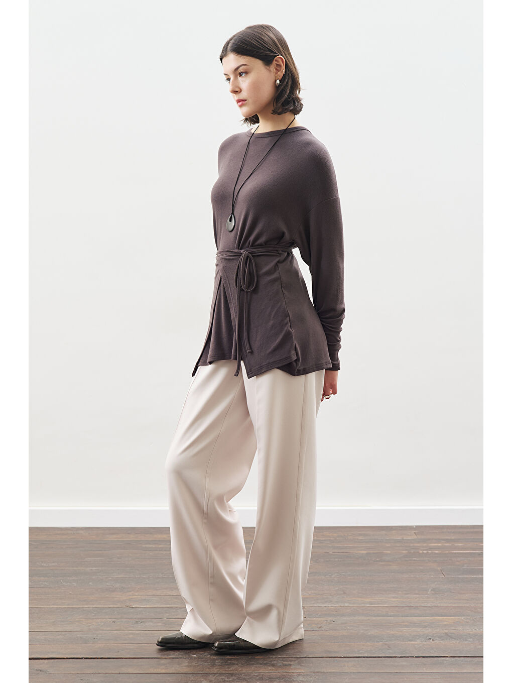 Beli Bağlama Tasarımlı Bluz Antrasit-1