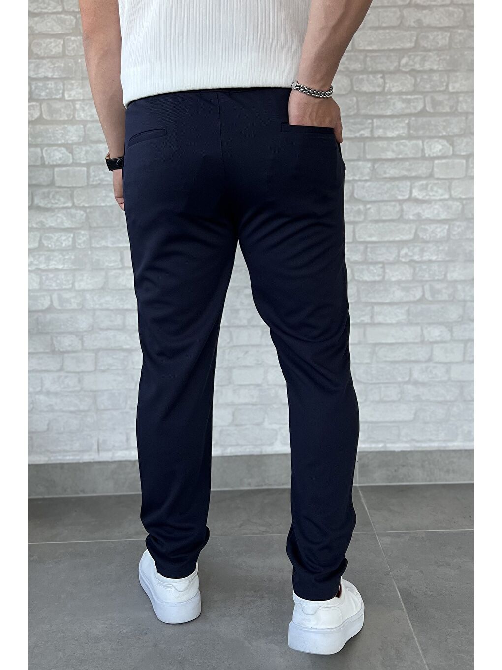 Lacivert Erkek Bel Bağlamalı Pantolon-2