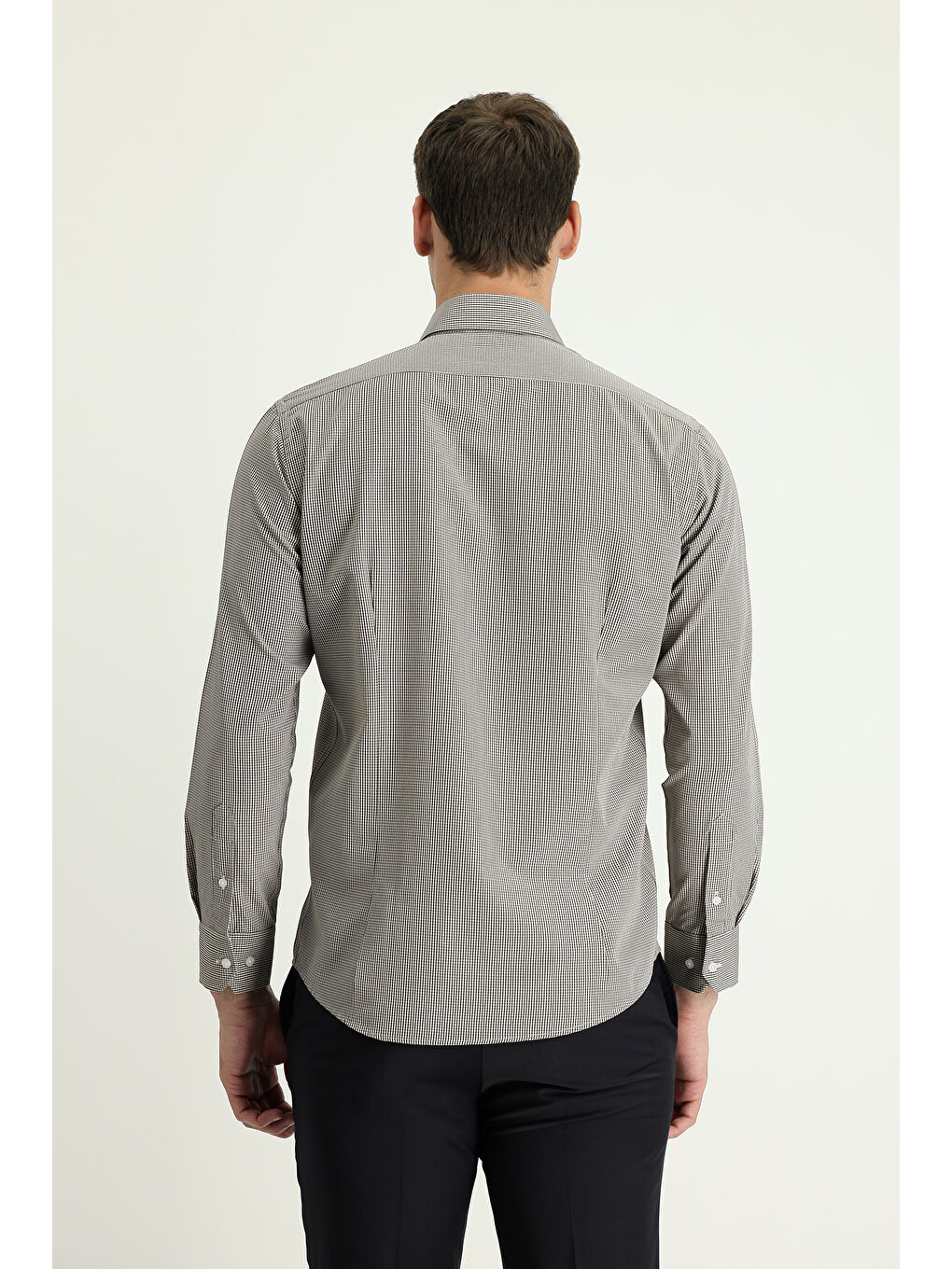 Kahverengi Uzun Kol Slim Fit Dar Kesim Desenli Pamuklu Kolay Ütülenebilir Gömlek-1