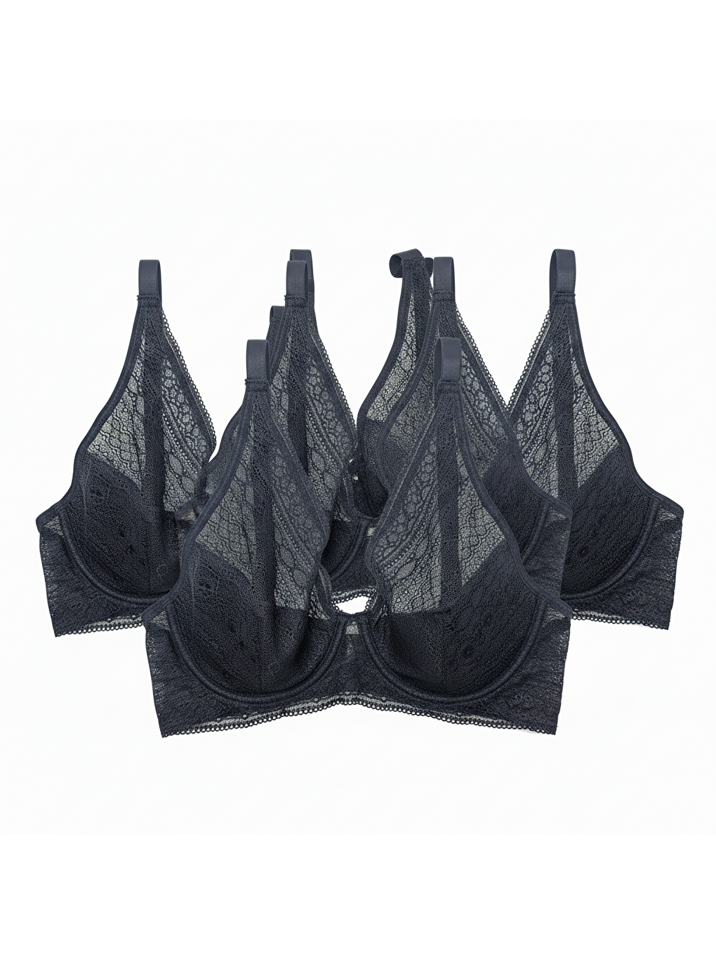 Kadın Dantelli Toparlayacı Siyah Renk 5'Li Paket Sütyen Bb2296-1