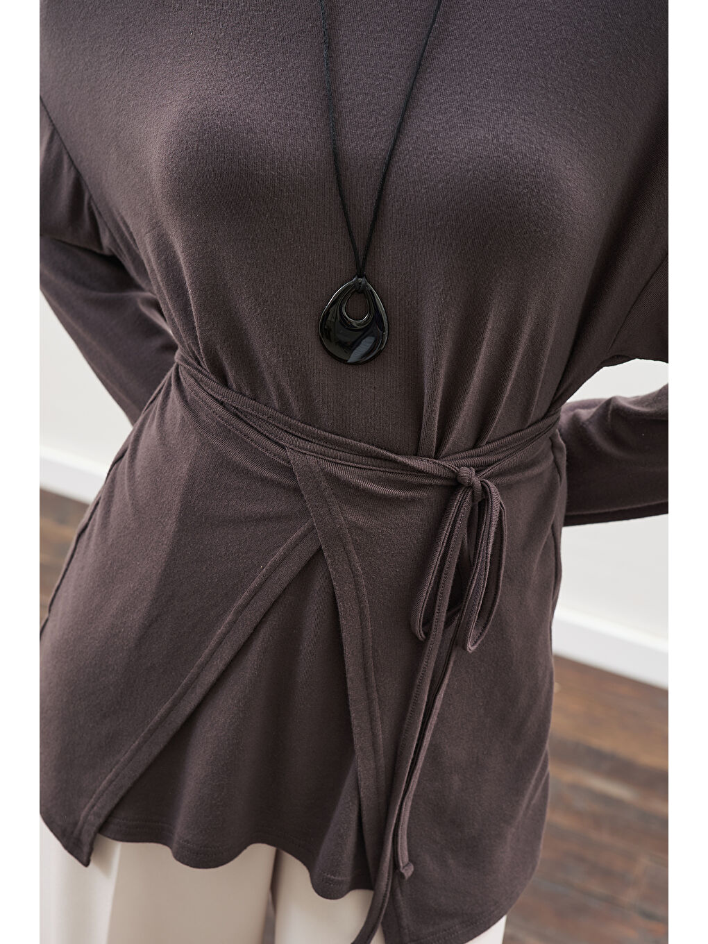 Beli Bağlama Tasarımlı Bluz Antrasit-4