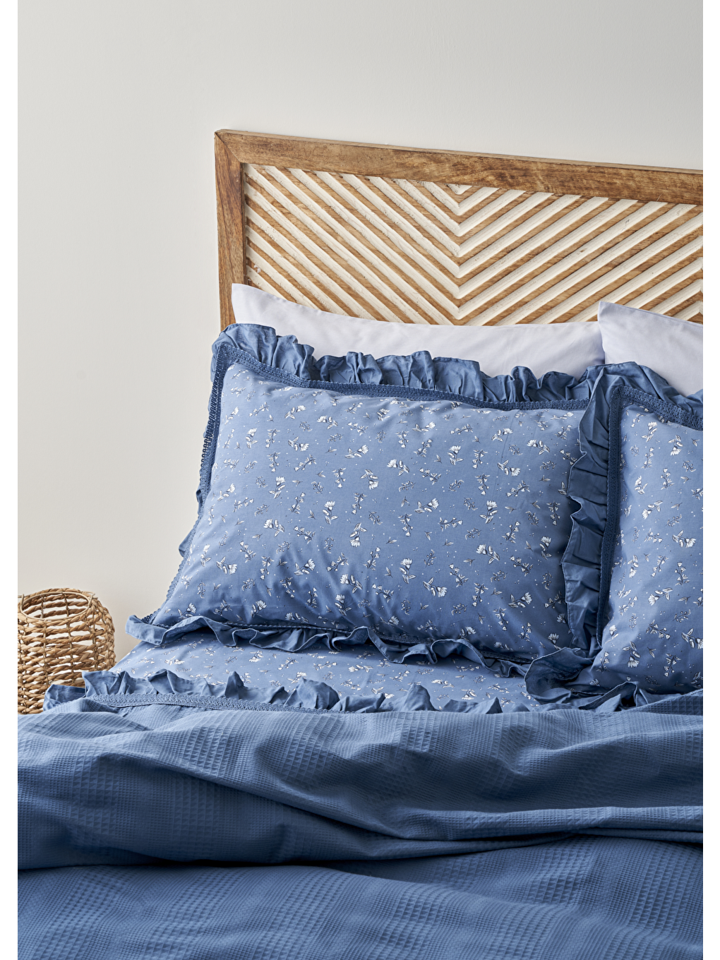 %100 Pamuk Paloma Çift Kişilik Pike Takımı Lacivert (200x220 Cm)-1