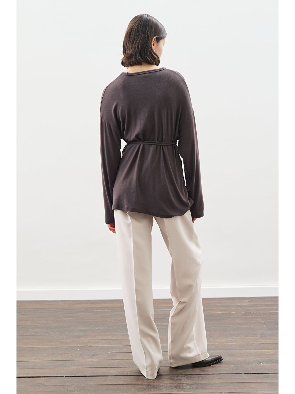 Beli Bağlama Tasarımlı Bluz Antrasit-5