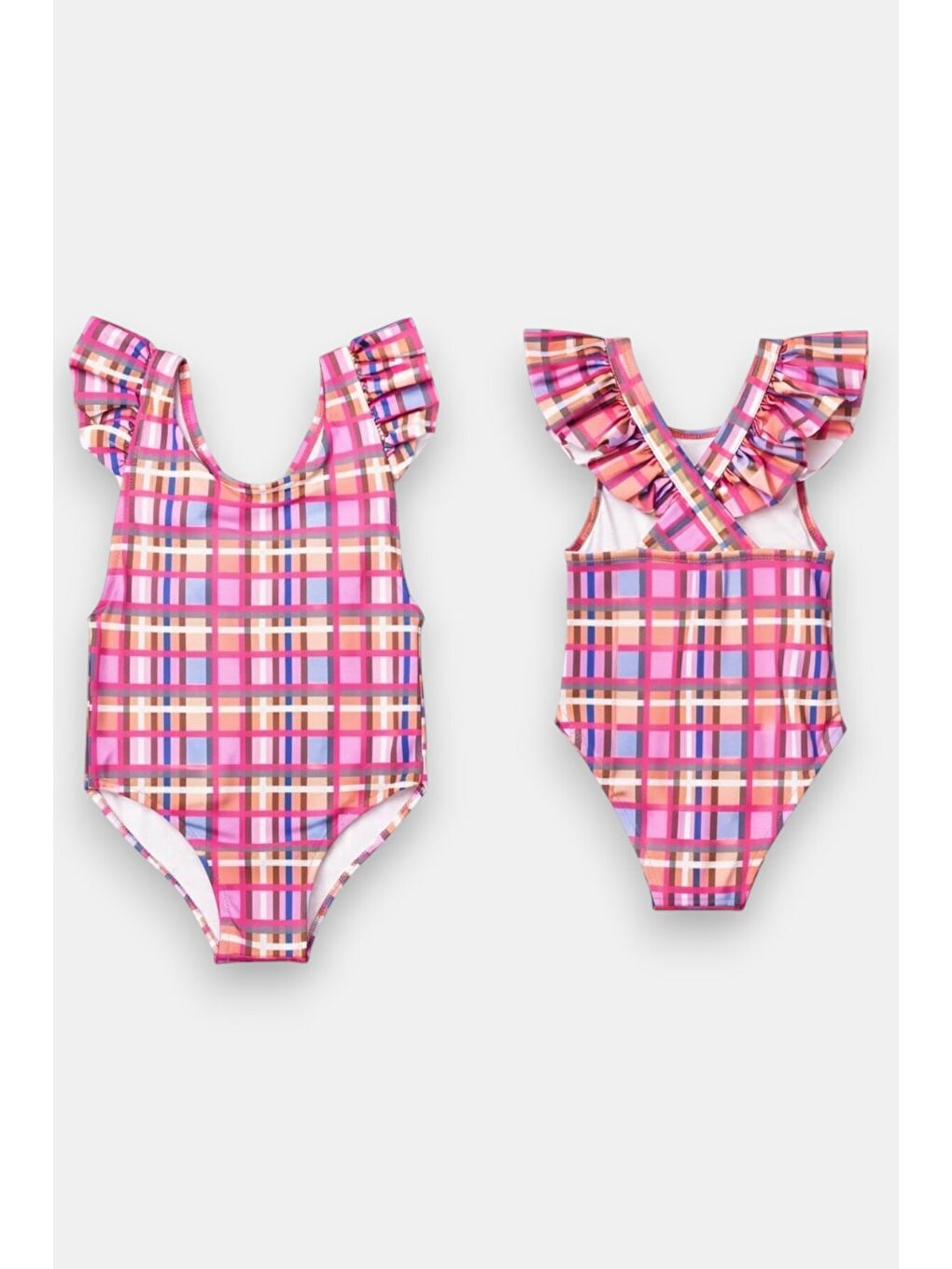 Kırmızı Kız Çocuk Fırfır Detaylı Tasarım Çapraz Askılı Mayo 12734