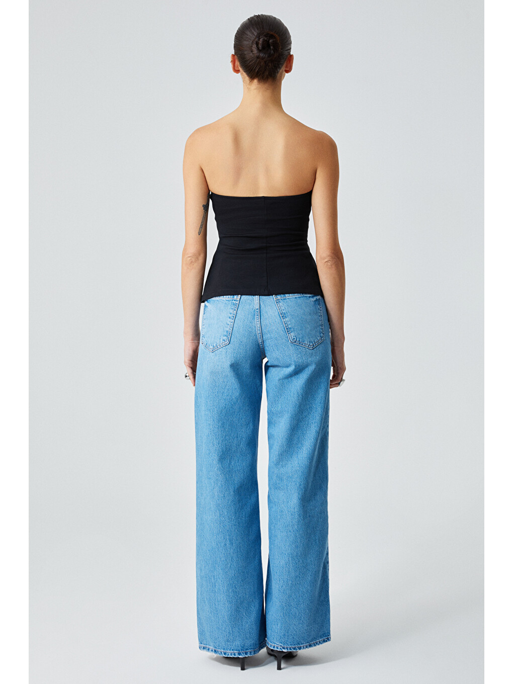 Siyah ORIANA Kadın Slim Fit Straplez SİYAH Bluz-4