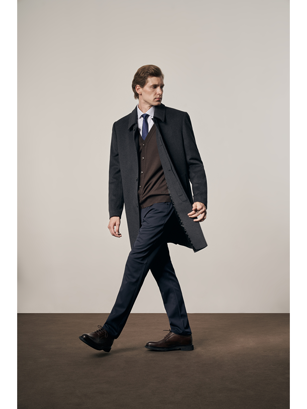 Koyu Antrasit 110 Cm Kaşe Düz Sırt Kapitoneli Astar Comfort Fit Classic Palto 1005245154-2