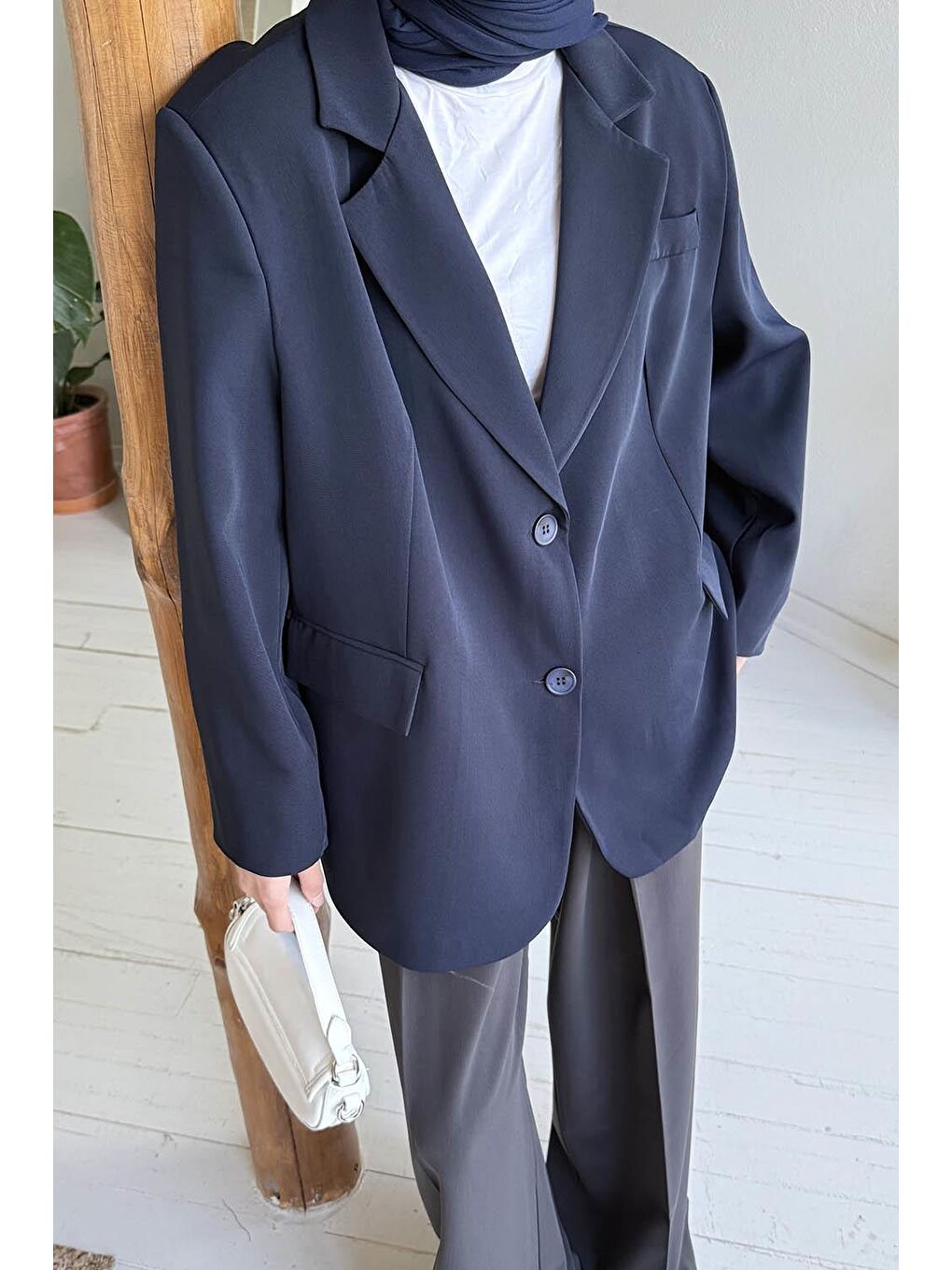 Dekoratif Cep Detaylı Tesettür Ceket Siyah-1