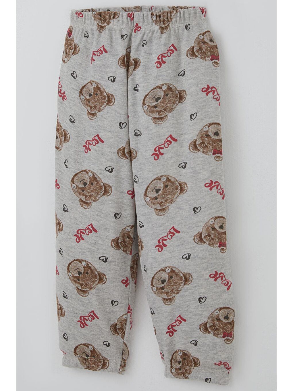 Kız Bebek Pijama Takımı Sevgi Temalı Fiyonklu Ayıcık Desenli Açık Gri Melanj (9 Ay-3 Yaş)-6